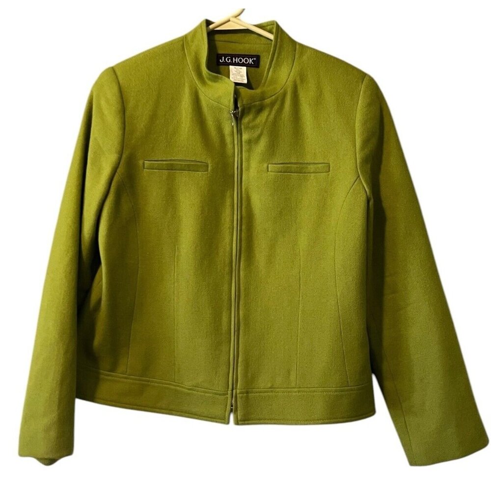 J.G. Hook Women Wool Zip‎ Up Coat Blazer Size 12P Classic Career Professional